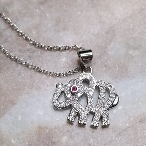 Elephant Zirconia Ruby Fine Silver Necklace